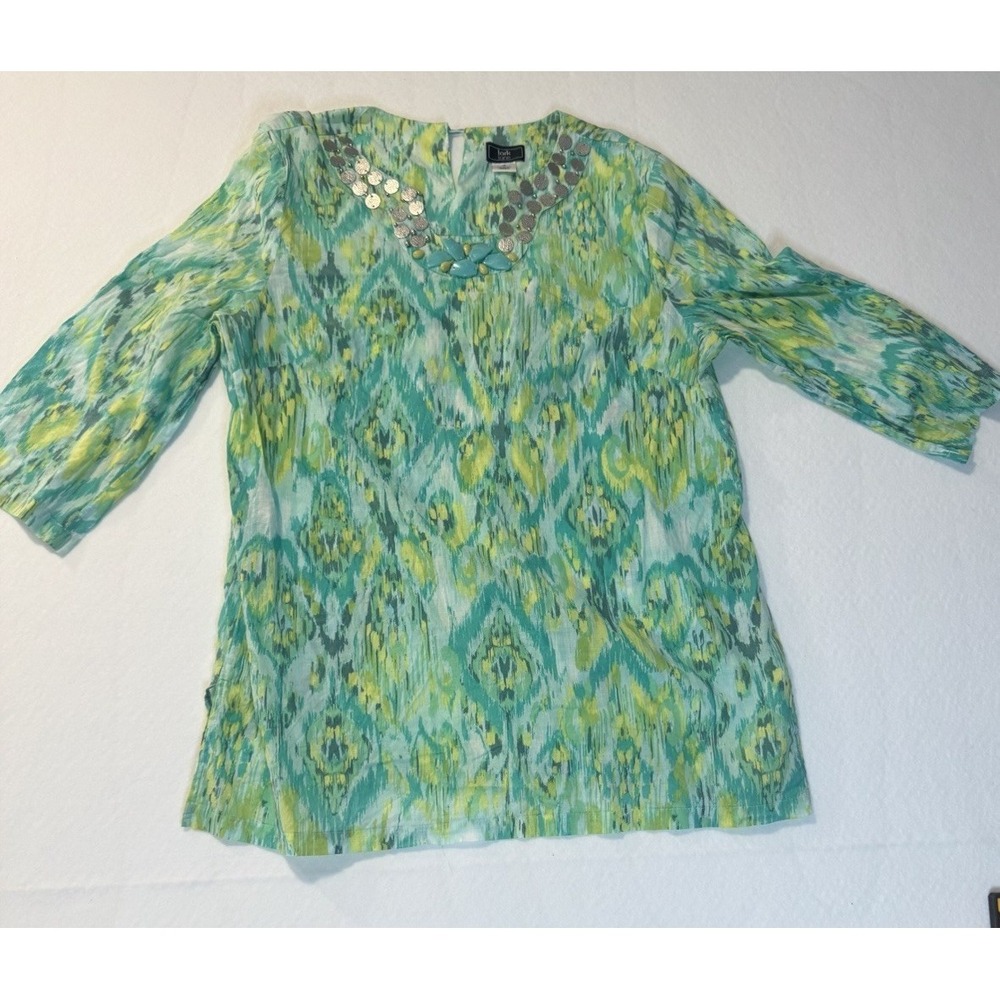 Lark Lane 100% Cotton Green patterned, Summer Blouse size 16
